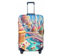 Candy Land Wonderland Housse de protection élastique pour valise de voyage Motif imprimé anti-rayures, Noir , S
