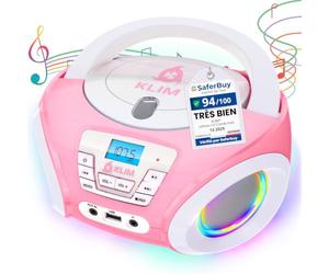 Candy Lecteur CD Enfant - Radio FM - Haut-Parleurs - Piles Incluses | Avec fonction disco joyeuse y compris piles et câble d'alimentation pour les tout-petits, rose
