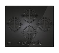 Candy Modern CSG6DPB Plaque à gaz, verre trempé, 4 feux, 60 cm, gaz naturel adaptable au gaz butane, 8,15 kW, commandes centrales, 4 grilles lavables au lave-vaisselle, valve de sécurité Sicurflame,