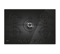 Candy Moderna Gas On Glass Plaque de cuisson à gaz 5 feux, verre trempé, brûleur à double couronne, grilles lavables au lave-vaisselle, axLxP 0,8 x 74,5 x 51 cm, noir - CVG74WTB