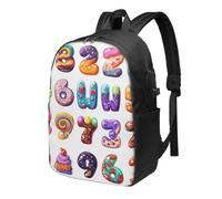 Candy Number Sac à dos pour ordinateur portable de 43,2 cm résistant à l'eau avec port de charge USB Sac à dos d'école, de travail pour homme et femme