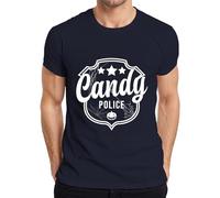 Candy Police Halloween Écusson de police mignon ou acide citrouille T-shirt pour homme, bleu marine, M