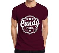 Candy Police Halloween Écusson de police mignon ou acide citrouille T-shirt pour homme, bordeaux, XL