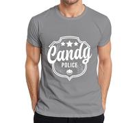 Candy Police Halloween Écusson de police mignon ou acide citrouille T-shirt pour homme, gris, S