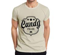 Candy Police Halloween Écusson de police mignon ou acide citrouille T-shirt pour homme, naturel, S