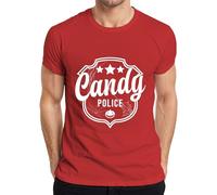Candy Police Halloween Écusson de police mignon ou acide citrouille T-shirt pour homme, rouge, S