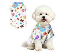 Candy Rain L Chemise hawaïenne pour petits chiens - Tenue d'été mignonne pour chiot - Vêtement de plage doux et respirant avec boutons