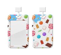 Candy Rain - Porte-badge d'identification avec cordon, protecteur de carte vertical, coque rigide en ABS transparent, bobine rétractable pour le travail et le bureau