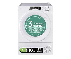 Candy RapidÓ RO EH10N3TE-S, Séchoir 10 kg à pompe à chaleur, moteur onduleur, programme de repassage facile, connexion Wi-Fi + BLE, 85 x 59,6 x 58,5 cm (H x L x P cm), Blanc
