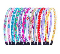 Candygirl 12 Pieces 10 mm Serre-tête Fille Enfant Floral Serre tete Recouvert Coton Bandeau Cheveux Accessoire Elastique Multicolor