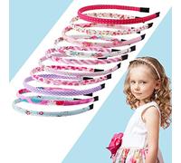 Candygirl - Lot de 10 bandeaux floraux pour filles / femmes avec serre-tête en tissu, motifs fleurs, cœur, étoile, accessoires de cheveux mignons roses pour enfants