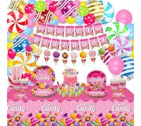 Candyland Sucette - Décorations d'anniversaire pour 20 personnes - Ballons, bannière, assiettes, nappes, tasses et serviettes
