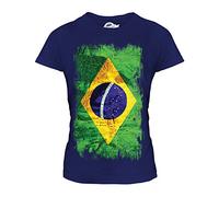 Candymix Brésil Drapeau Grunge T-Shirt Femme, Taille Large, Couleur Bleu Marine