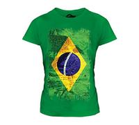 Candymix Brésil Drapeau Grunge T-Shirt Femme, Taille Large, Couleur Vert