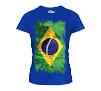 Candymix Brésil Drapeau Grunge T-Shirt Femme, Taille Small, Couleur Bleu Royal