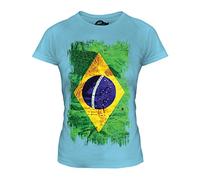 Candymix Brésil Drapeau Grunge T-Shirt Femme, Taille X-Large, Couleur Bleu Ciel