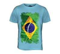 Candymix Brésil Drapeau Grunge T-Shirt Homme, Taille X-Large, Couleur Azzurro Cielo