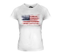 Candymix États-Unis Drapeau Délavé T-Shirt Femme, Taille Small, Couleur Blanc