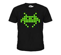 Candymix Néon Space Invader Unisexe T-Shirt Enfant Garçon Fille, Taille 12 Ans, Couleur Noir