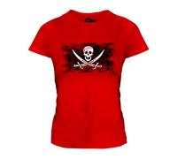 Candymix Pavillons Pirates Et Corsaires Drapeau Délavé T-Shirt Femme, Taille X-Small, Couleur Rouge
