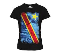 Candymix République Démocratique du Congo Drapeau Grunge T-Shirt Femme, Taille Small, Couleur Noir