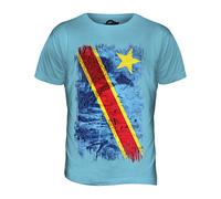 Candymix République Démocratique du Congo Drapeau Grunge T-Shirt Homme, Taille 2X-Large, Couleur Azzurro Cielo