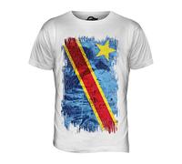 Candymix République Démocratique du Congo Drapeau Grunge T-Shirt Homme, Taille X-Small, Couleur Bianco