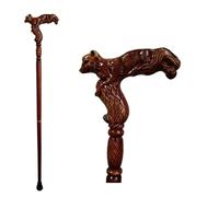Cane de Marche en Bois Sculptée À La Main avec Poignée Ergonomique et Embout Caoutchouc pour Hommes & Femmes - Bâton Unique Stylé Les Personnes Âgées(Fox-Head Style)