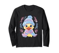 Caneton Souriant Hiver Mignon Oiseau Portrait Graphique Canard Manche Longue