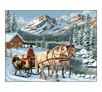 Canevas Antique Balade En Traineau Mimo Verdé 50x65cm