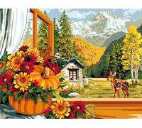 Canevas Antique L'automne À La Fenêtre 50x65 Cm