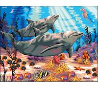 Canevas Antique Les Dauphins Mimo Verdé 50x65cm