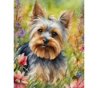 Canevas Broderie Point de Croix Kit Complet Adulte,animal chien, yorkshire terrier,Kit Broderie 11CT Point de Croix Compté Imprimé,Home Deco,40x50cm