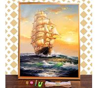 Canevas Broderie Point De Croix Kit Complet Adulte Debutant, Bateau Paysage Navire Imprimé 11Ct Point De Croix Kit Broderie Dmc Fils Peinture Couture Artisanat Tricot Pour Compté Kit Broderie Po