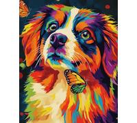 Canevas Broderie Point De Croix Kit Complet Adulte Debutant, Chien Coloré Avec Un Papillon 40X50Cm Kit Broderie Point De Croix Compté Imprimé Enfant Débutant Adulte Anglaise, Easy Set Loisir