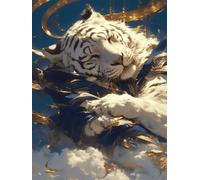 Canevas Broderie Point De Croix Kit Complet Adulte Debutant Compté Pré Imprimé Estampillé Moderne Débutant Avec Fils, Un Énorme Tigre Dormant Sur Un Nuage 40X50Cm Point De Broderie Précis Im