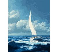 Canevas Broderie Point De Croix Kit Complet Adulte Debutant Compté Pré Imprimé Estampillé Moderne Débutant Avec Fils, Voilier Sur La Mer 40X50Cm Point De Broderie Précis Imprimés Motif Du Po