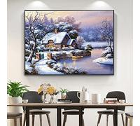 Canevas Broderie Point De Croix Kit Complet Adulte Debutant Paysage Maison Hiver Neige Paysage Bricolage 11Ct Point De Croix Kits De Broderie Artisanat Couture Ensemble Imprimé Toile Kit Broderie