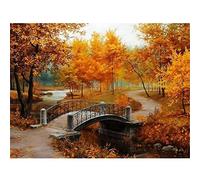 Canevas Broderie Point de Croix Kit Complet Adulte Kit Broderie Imprimé Enfant Débutant Adulte Easy Set Loisirs CréAtifs Broderie Cross Stitch Kits (Paysage D'automne, Fil De Coton)