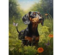 Canevas Broderie Point de Croix Kit Complet Adulte,Teckel Animal Chien Et Papillon,Kit Broderie 11CT Point de Croix Compté Imprimé,Home Deco,40x50cm