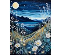 Canevas Broderie Point de Croix Kit Complet, Prairie sous les étoiles,K,50 * 70cm Kit Broderie Point de Croix Compté Imprimé Enfant DéButant Adulte, Easy Set Loisirs CréAtifs Broderie