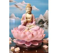 Canevas Broderie Point de Croix Kit Complet, Statue de Bouddha sur siège lotus, H, DIY Arts Crafts Kits de couture à la main Broderie estampée pour les débutants Motif pré-imprimé
