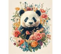 Canevas Broderie Point De Croix Kit Panda Et Fleurs 50 X 70 Cm Complet Adulte Debutant Compté Pré Imprimé Estampillé Moderne Débutant Avec Fils, 14Ct Cross Stitch Loisirs Créatifs Set 40X50