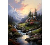 Canevas Broderie Point de Croix Kit, Paysage de cabane au bord du lac,D,30*40cm Kit Broderie Point de Croix Compté Imprimé DéButant Adulte Anglaise, Easy Set Loisirs CréAtifs Adultes Broderie