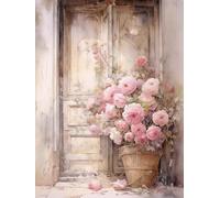 Canevas Broderie Point de Croix Kit, Roses dans un panier en bambou, B, 40 x 50 cm. Kit Broderie Point de Croix Compté Imprimé DéButant Adulte Anglaise, Easy Set Loisirs CréAtifs Adultes Broderie