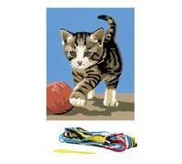 Kit canevas 15x20cm Chaton pelote toile coton + aiguille + fils enfants broderie MULTICOLORE