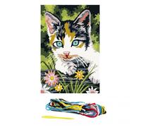 Kit Complet Canevas Chats Dans Jardin (035) Mercerie Couture Broderie Enfant Fabrication