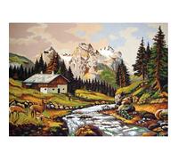 Canevas imprimé CDA - Chalet de montagne au ruisseau 50x70 cm