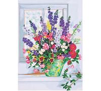 Canevas imprimé CDA - Fleurs du jardin dans une cruche verte 50x70 cm