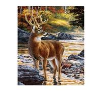 Canevas kit complet,Cerf au bord de la rivière,11CT adulte kit canevas complet avec fils,debutant broderie point de croix imprimé,40x50cm
